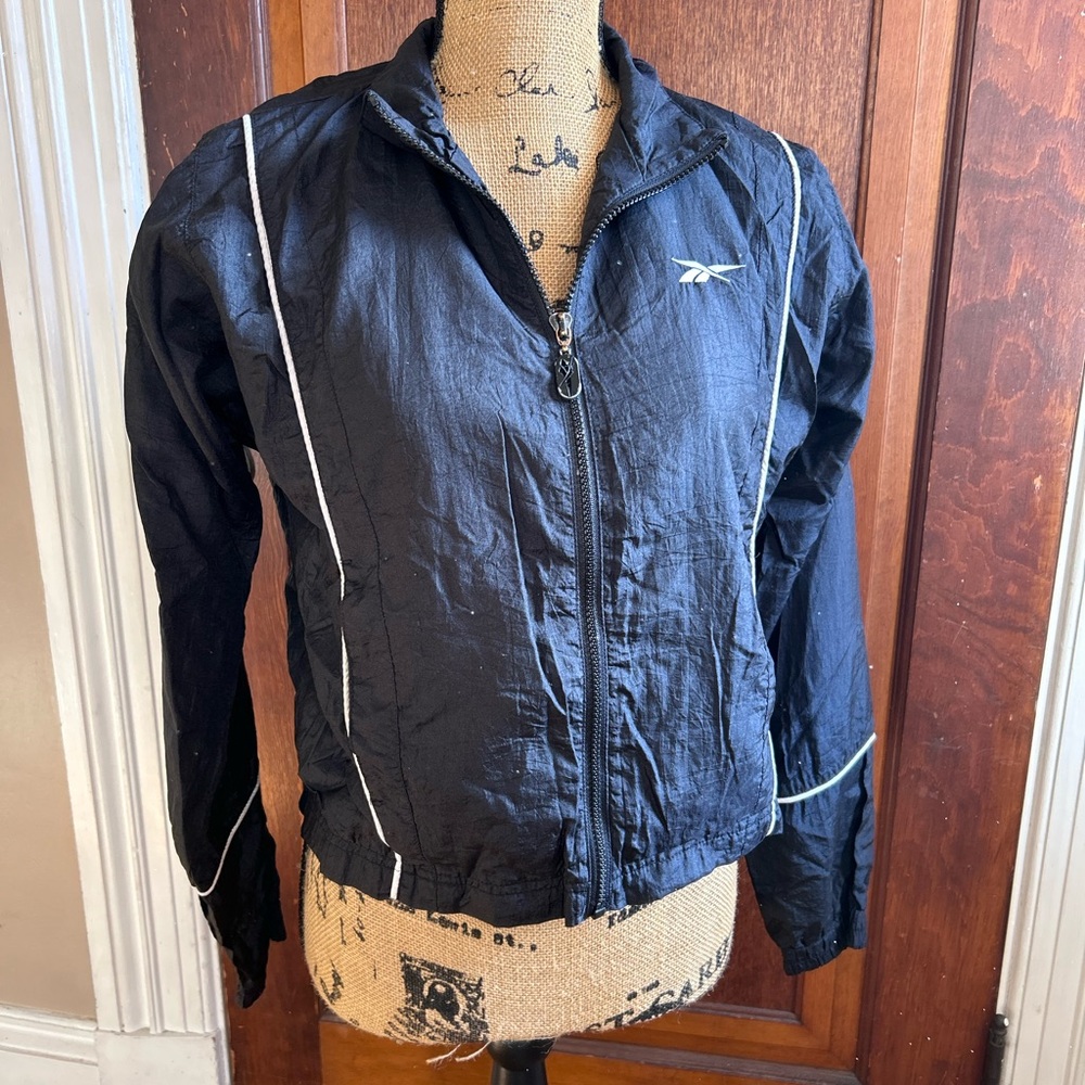 Reebok Women's Black Bomber Jacket with White Accents